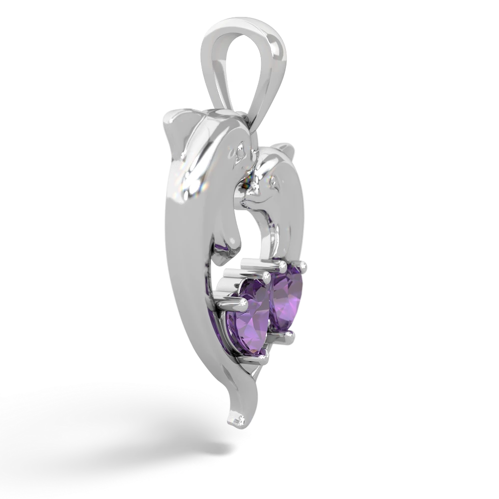 Amethyst Dolphin Heart 14K White Gold pendant P5820