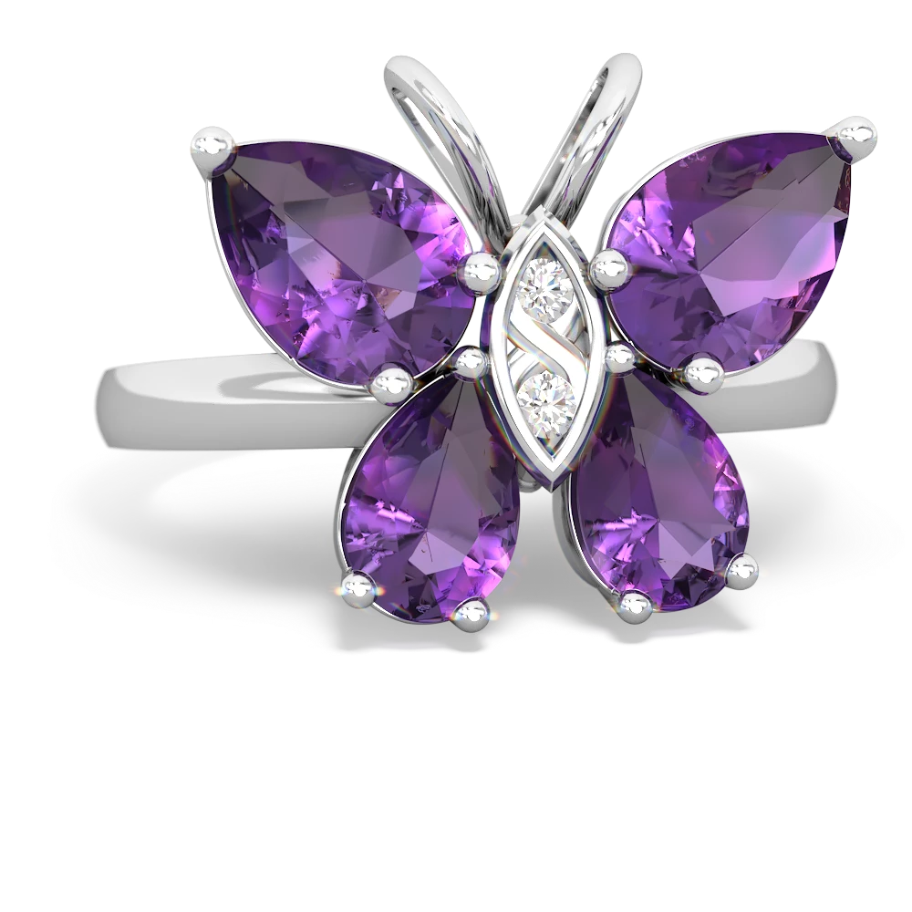 Amethyst Butterfly 14K White Gold ring R2215