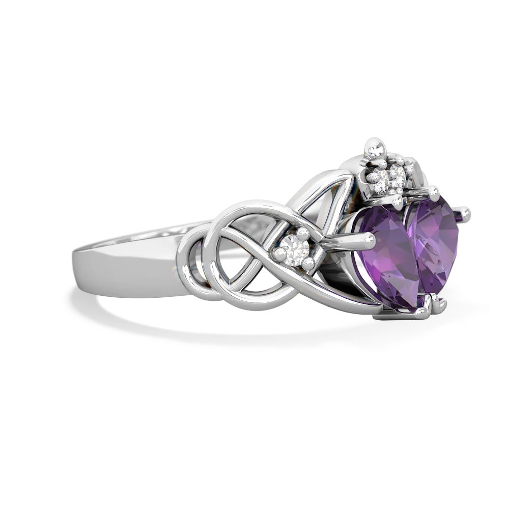 Amethyst 'One Heart' Celtic Knot Claddagh 14K White Gold ring R5322