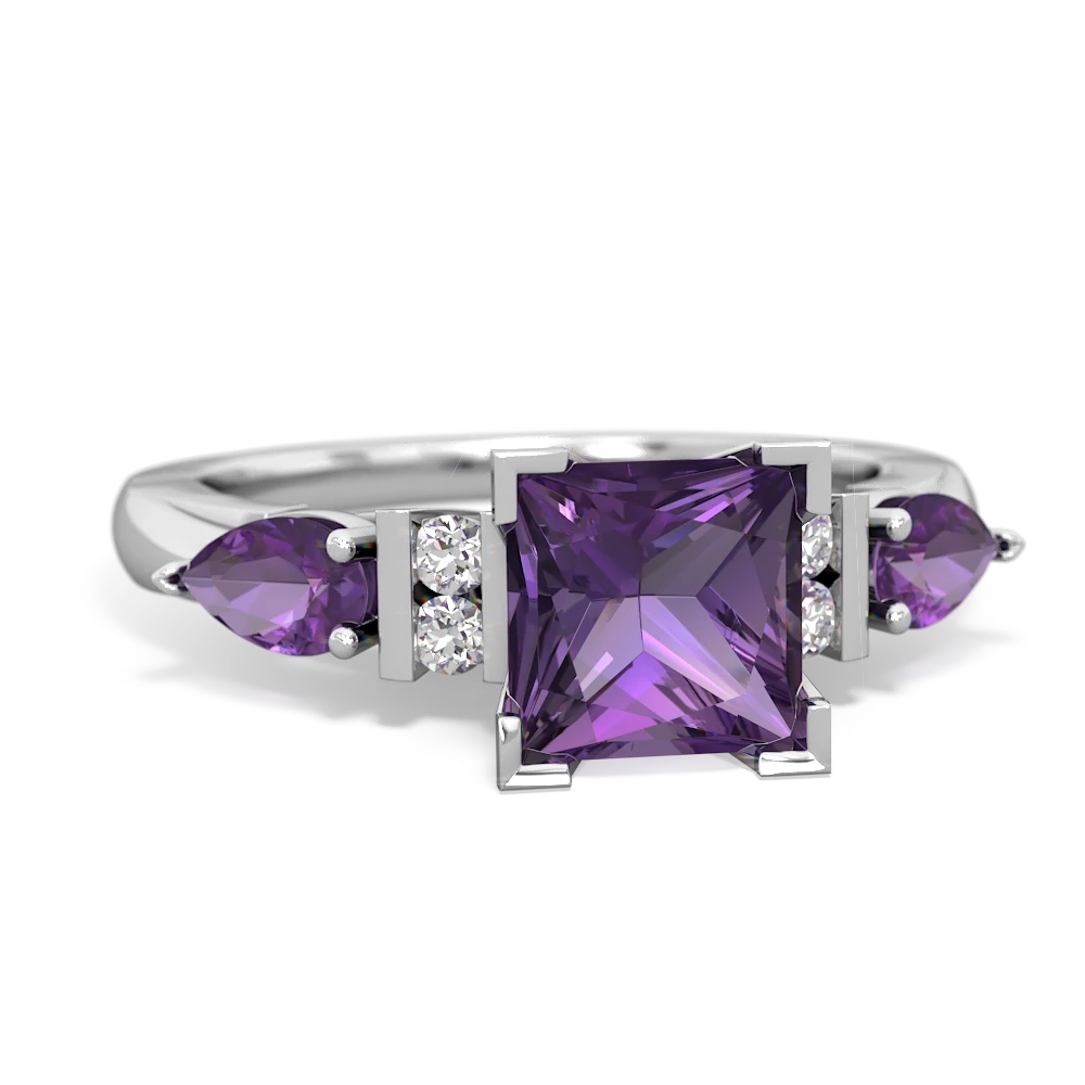 Amethyst 6Mm Princess Eternal Embrace Engagement 14K White Gold ring C2002