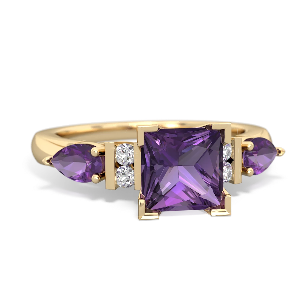 Amethyst 6Mm Princess Eternal Embrace Engagement 14K Yellow Gold ring C2002