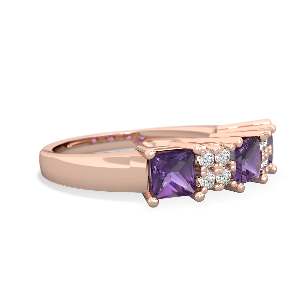 Amethyst Three Stone Diamond Cluster 14K Rose Gold ring R2592