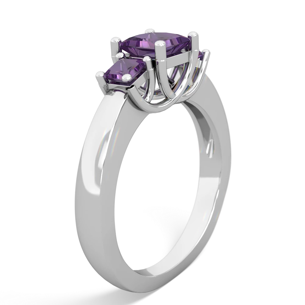 Lab Pink Sapphire Three Stone Trellis 14K White Gold ring R4015