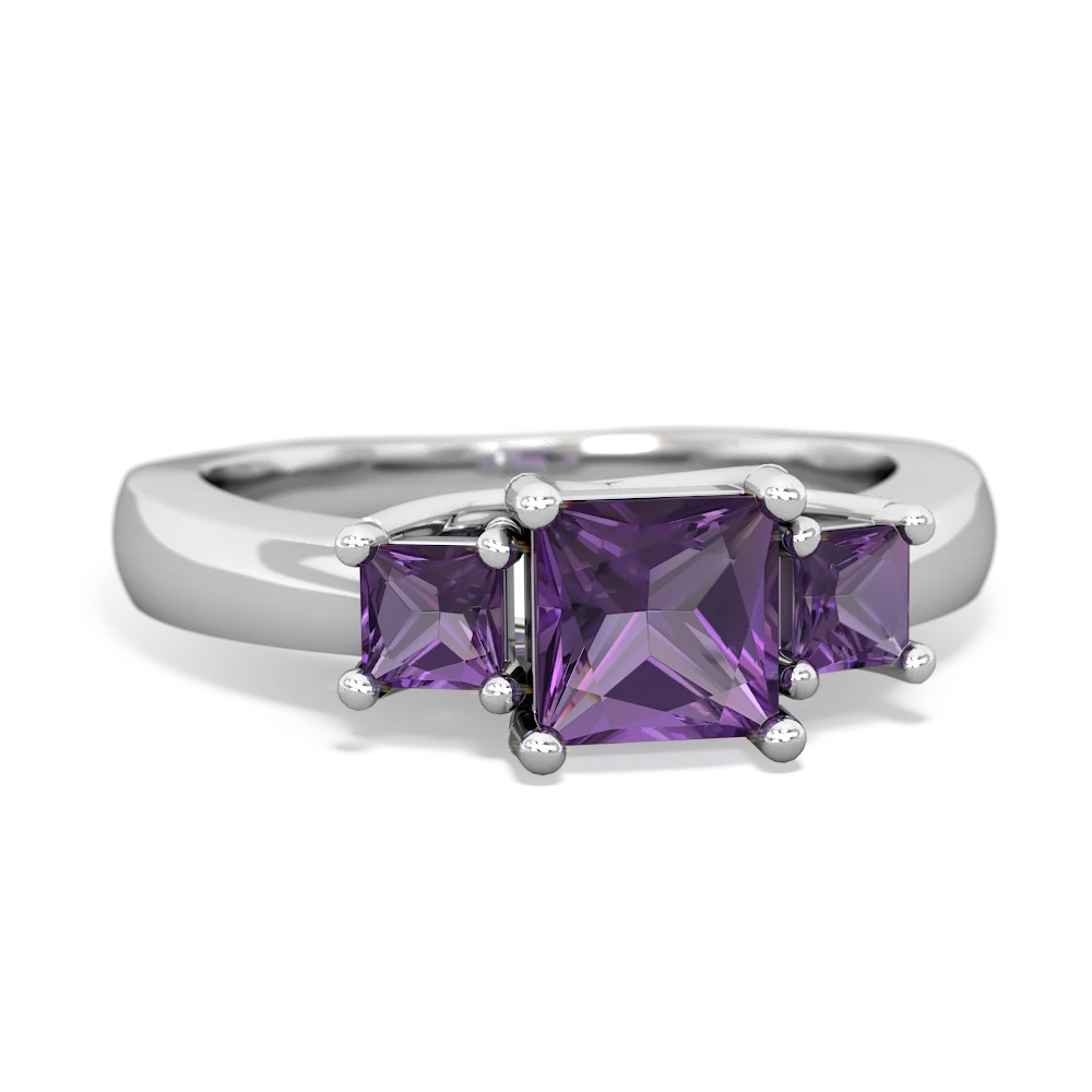 Amethyst Three Stone Trellis 14K White Gold ring R4015