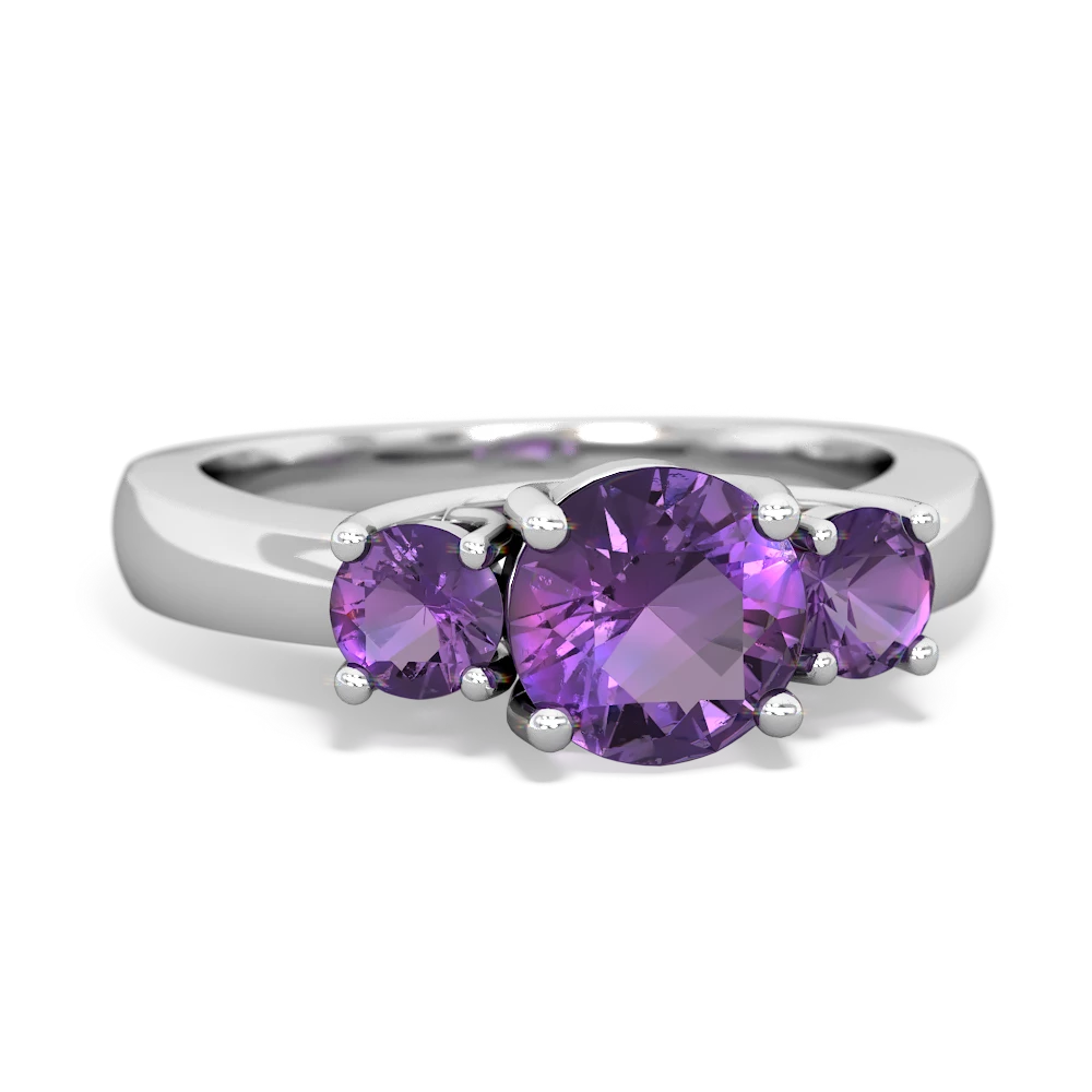 Amethyst Three Stone Round Trellis 14K White Gold ring R4018