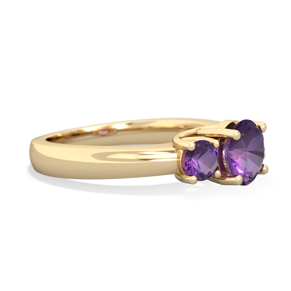 Lab Pink Sapphire Three Stone Round Trellis 14K Yellow Gold ring R4018