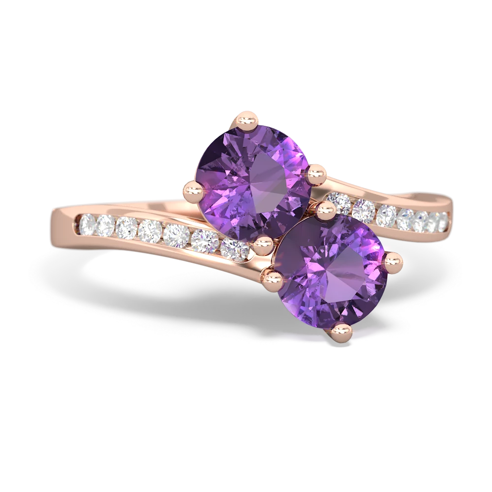 Amethyst Channel Set Two Stone 14K Rose Gold ring R5303