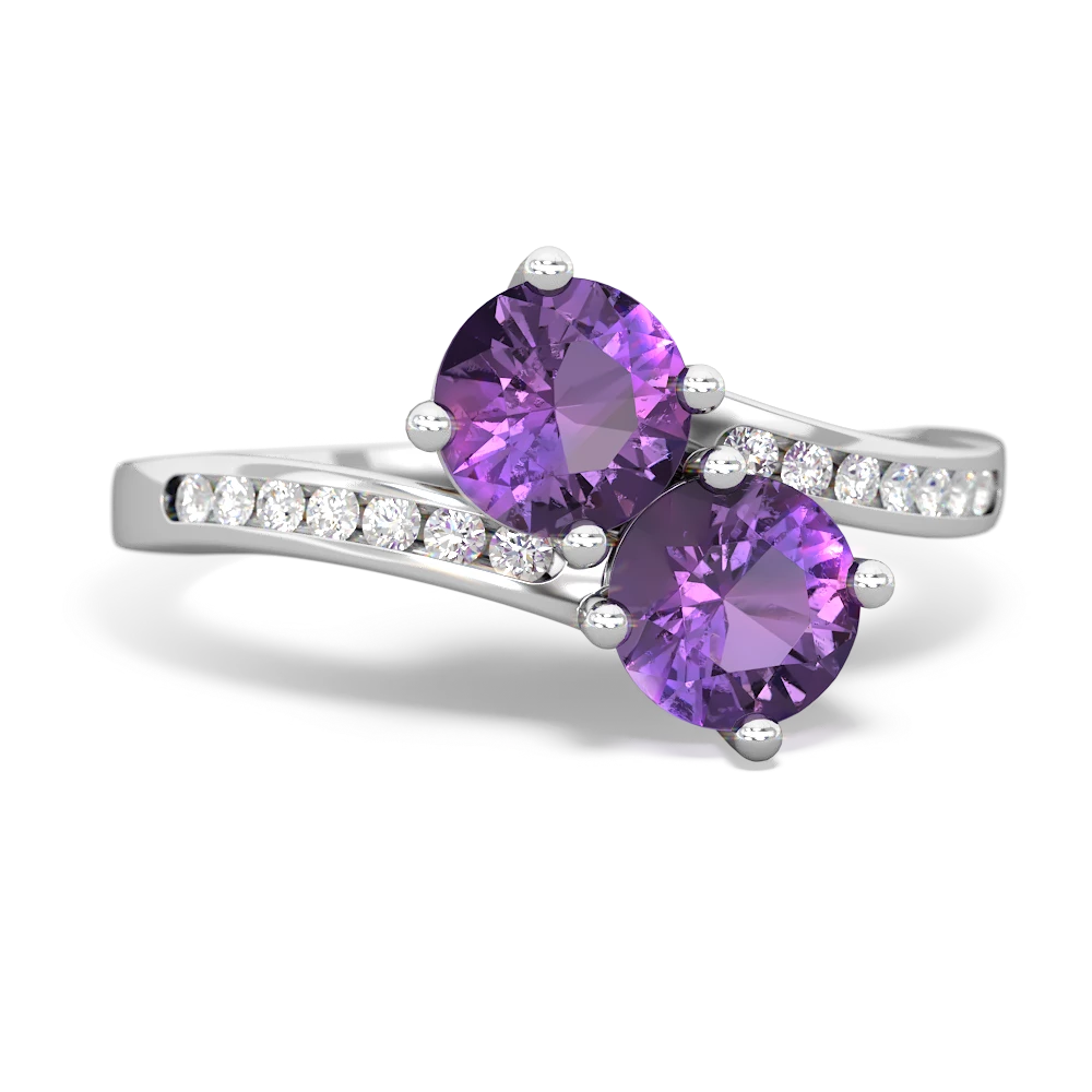 Amethyst Channel Set Two Stone 14K White Gold ring R5303