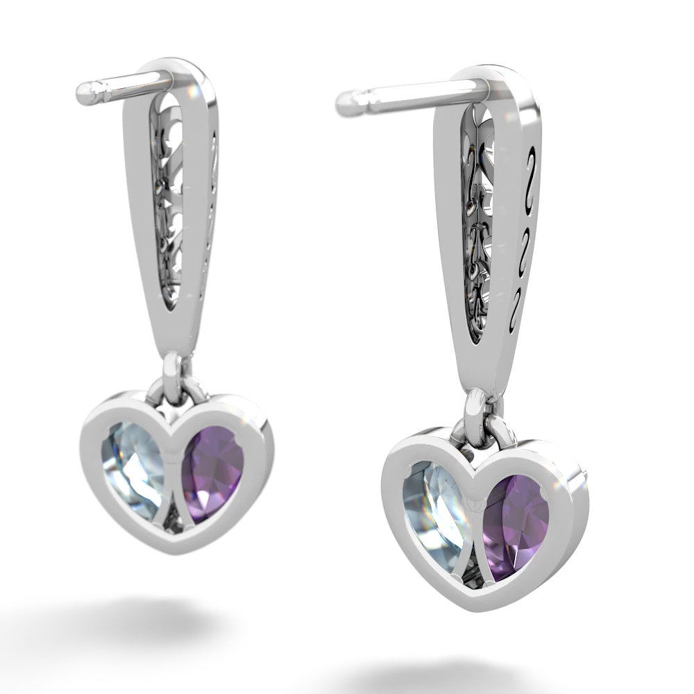 Amethyst Filligree Heart 14K White Gold earrings E5070