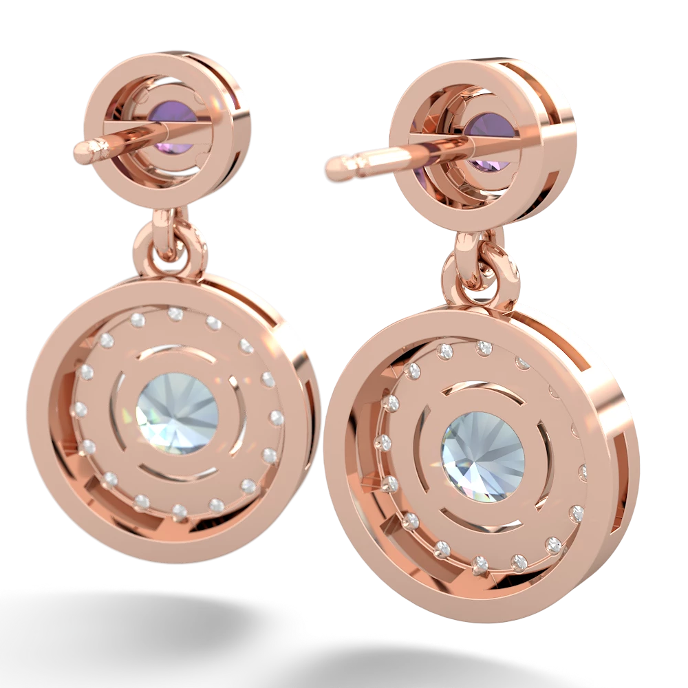 Amethyst Halo Dangle 14K Rose Gold earrings E5319