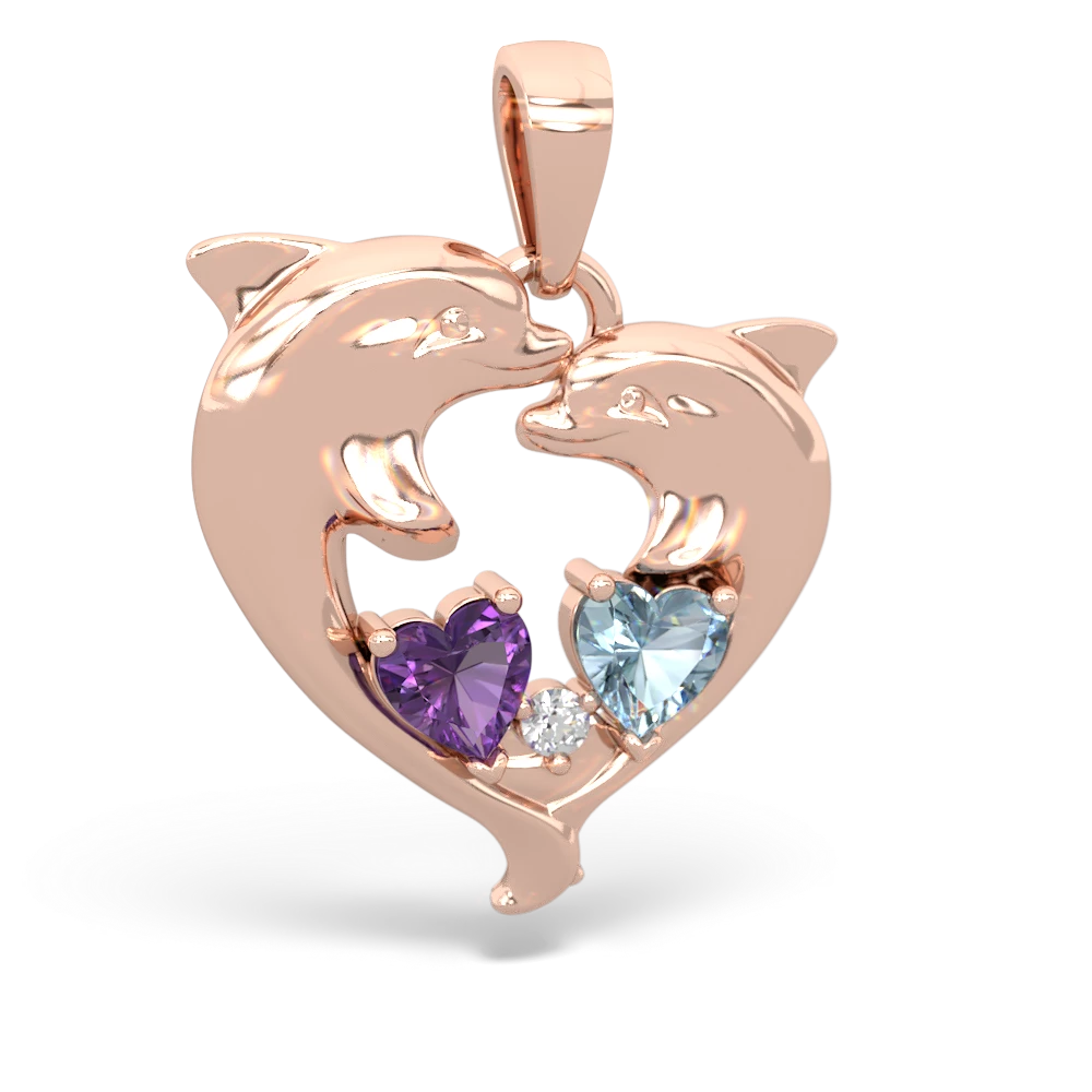 Amethyst Dolphin Heart 14K Rose Gold pendant P5820