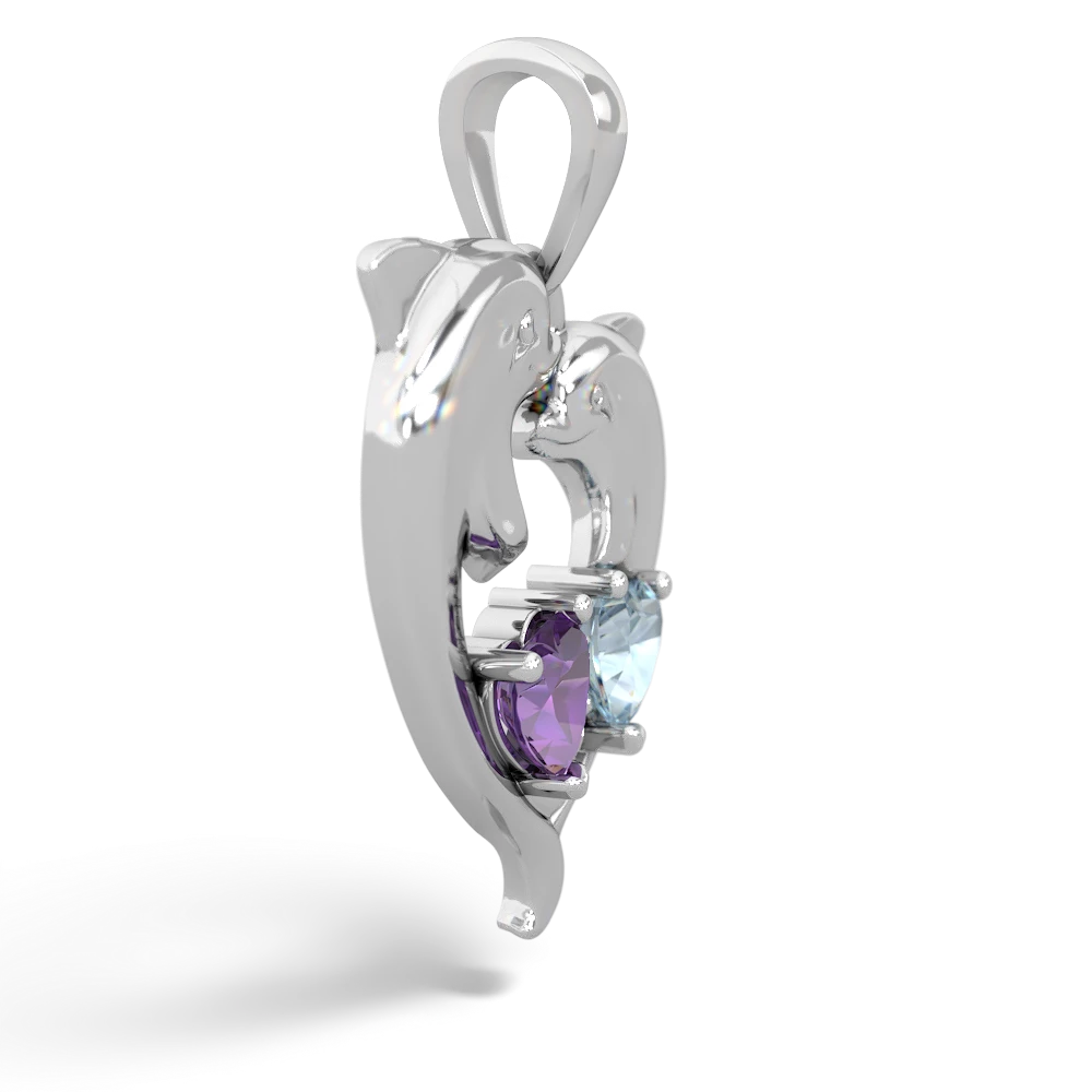 Amethyst Dolphin Heart 14K White Gold pendant P5820