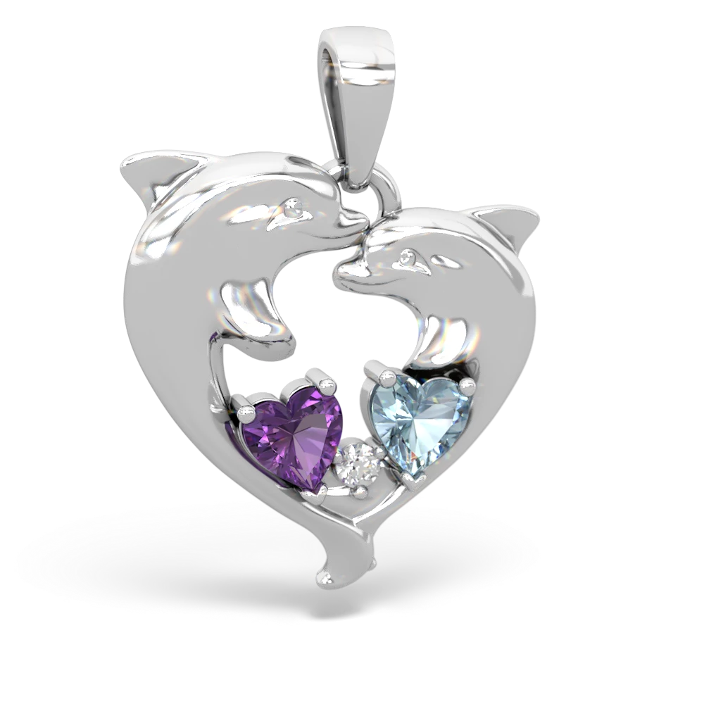 Amethyst Dolphin Heart 14K White Gold pendant P5820