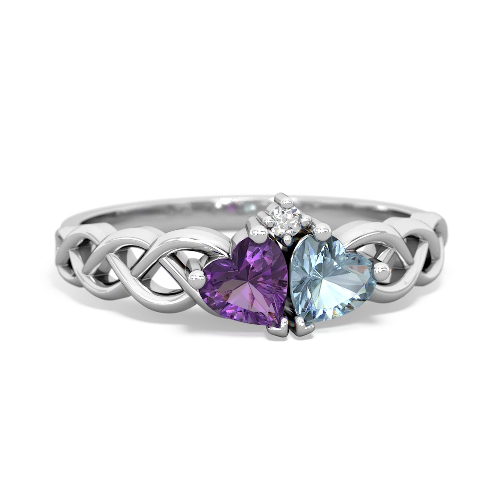 Amethyst Heart To Heart Braid 14K White Gold ring R5870