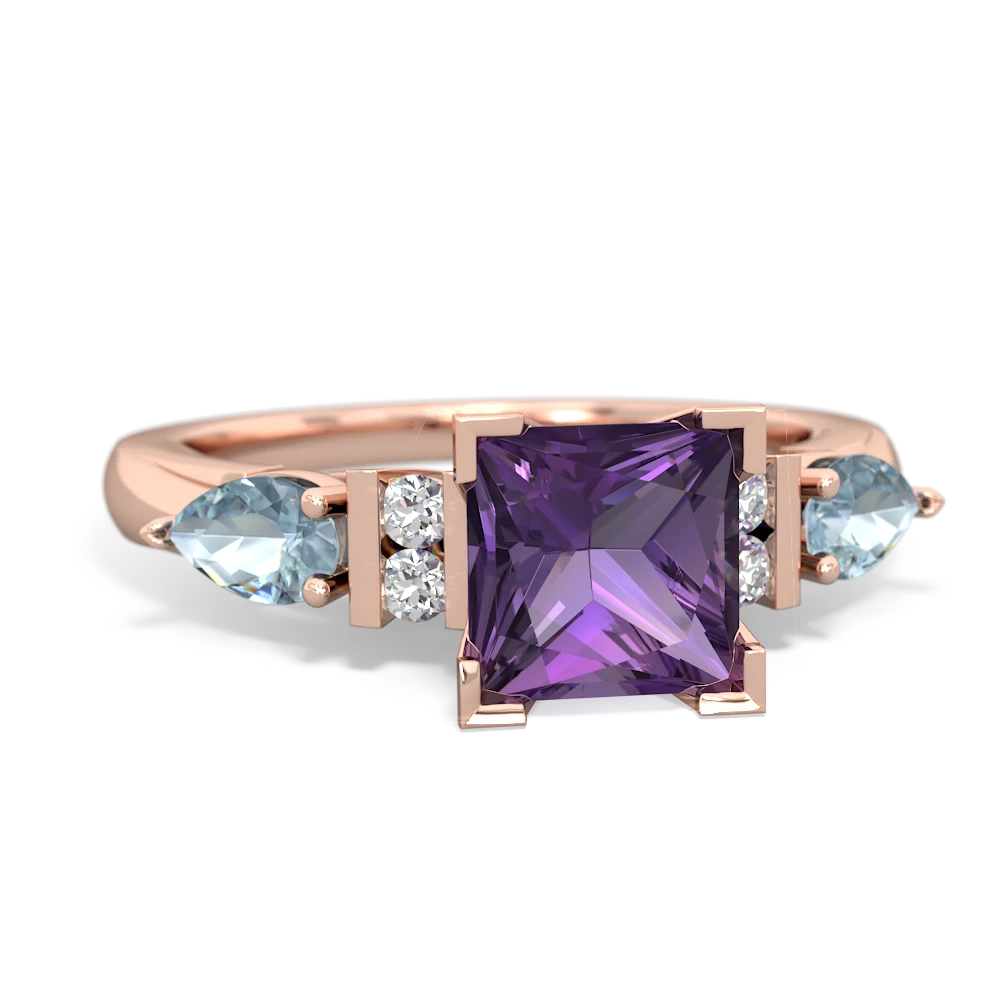 Amethyst 6Mm Princess Eternal Embrace Engagement 14K Rose Gold ring C2002