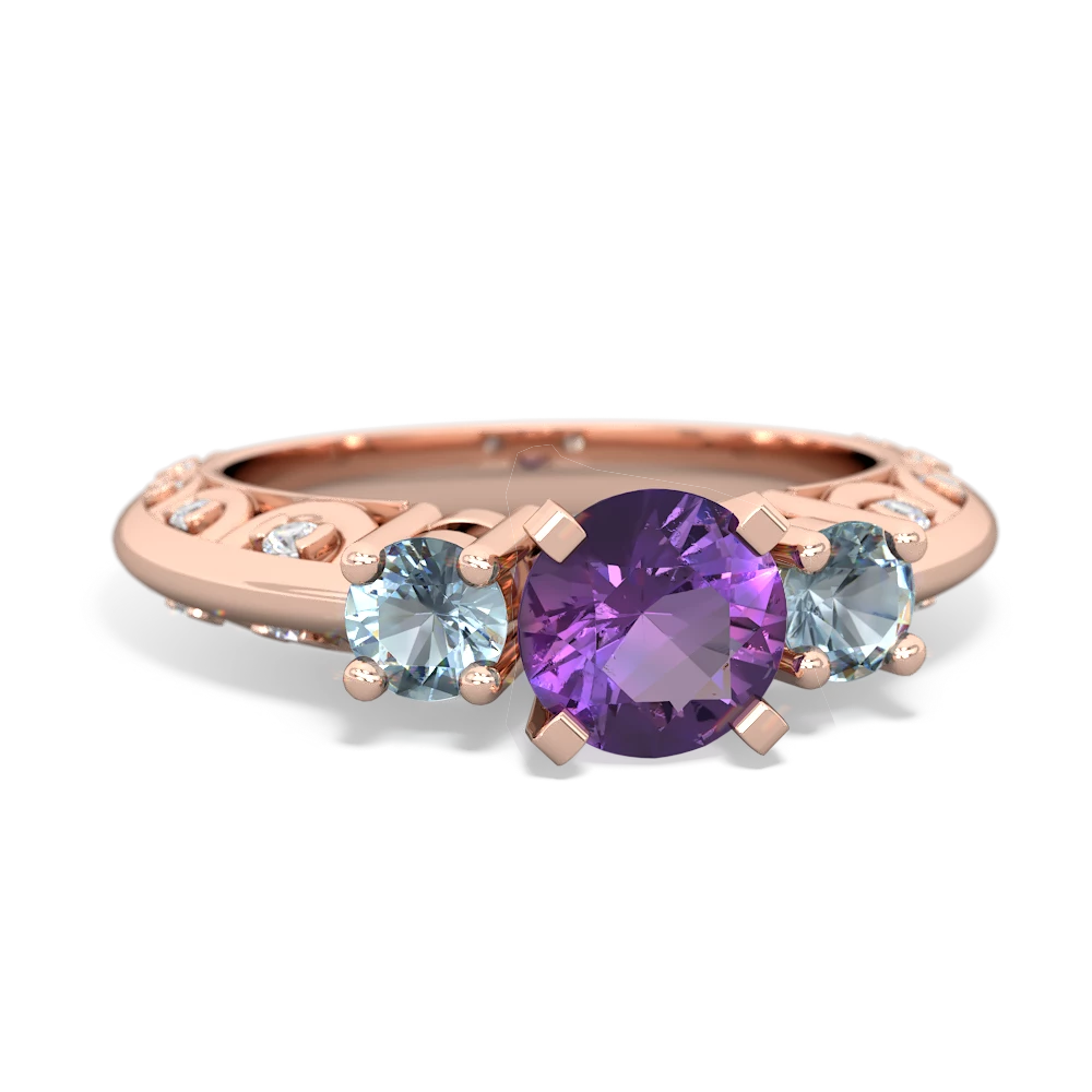 Amethyst Art Deco Eternal Embrace Engagement 14K Rose Gold ring C2003