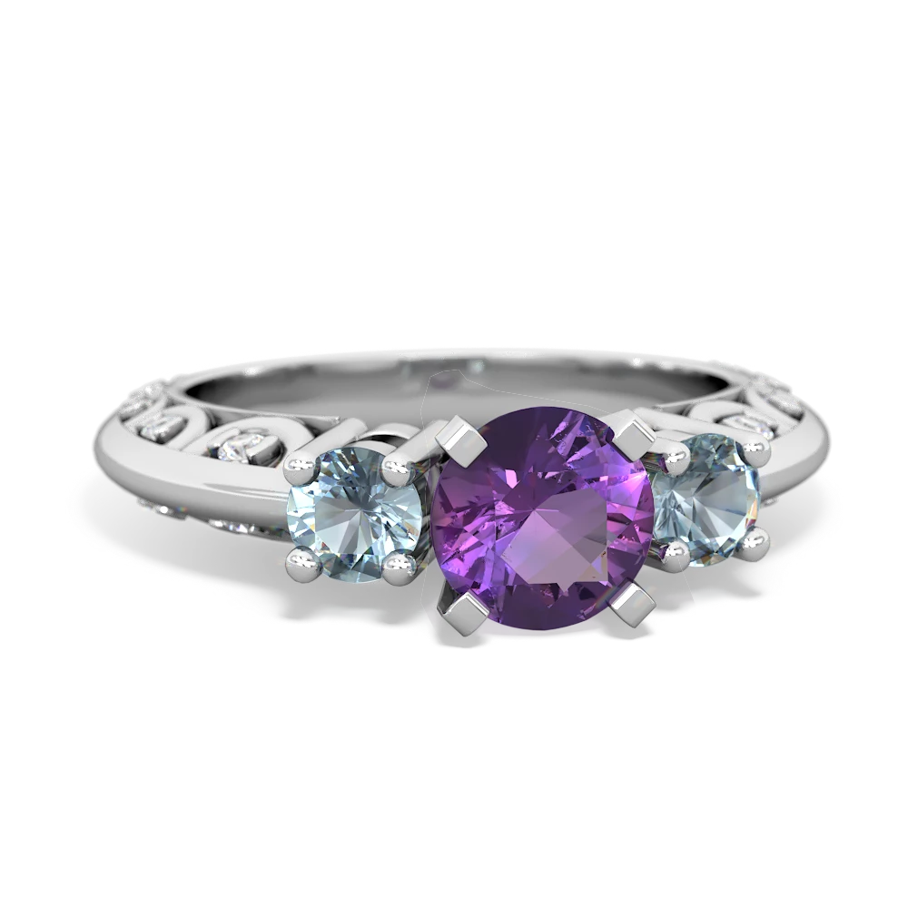 Amethyst Art Deco Eternal Embrace Engagement 14K White Gold ring C2003