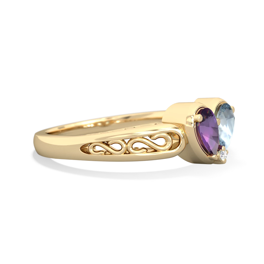 Amethyst Filligree 'One Heart' 14K Yellow Gold ring R5070