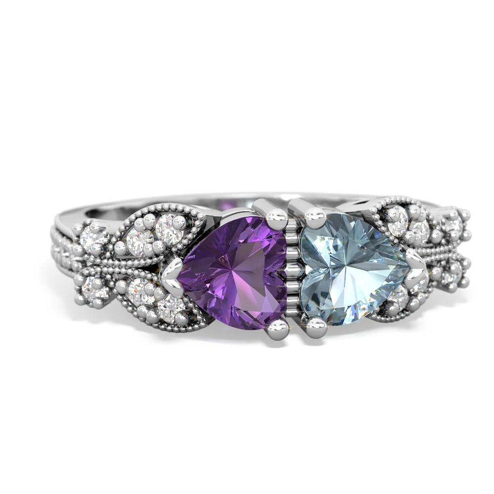 Amethyst Diamond Butterflies 14K White Gold ring R5601