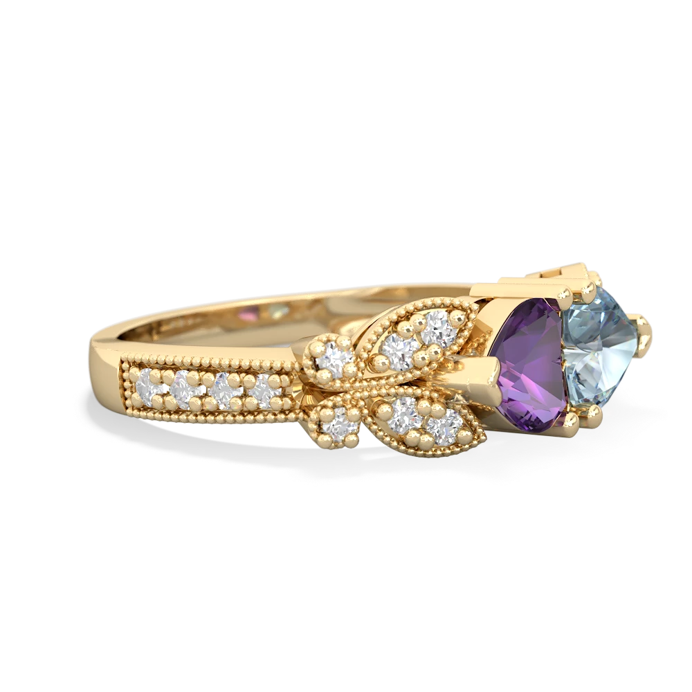 Amethyst Diamond Butterflies 14K Yellow Gold ring R5601