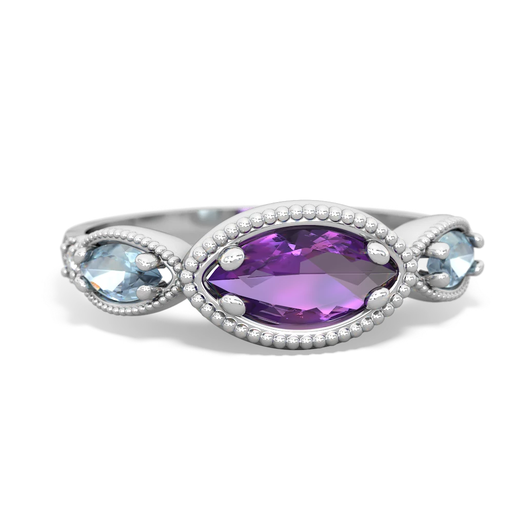 Amethyst Milgrain Marquise 14K White Gold ring R5700