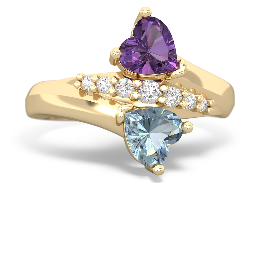 Amethyst Heart To Heart 14K Yellow Gold ring R2064