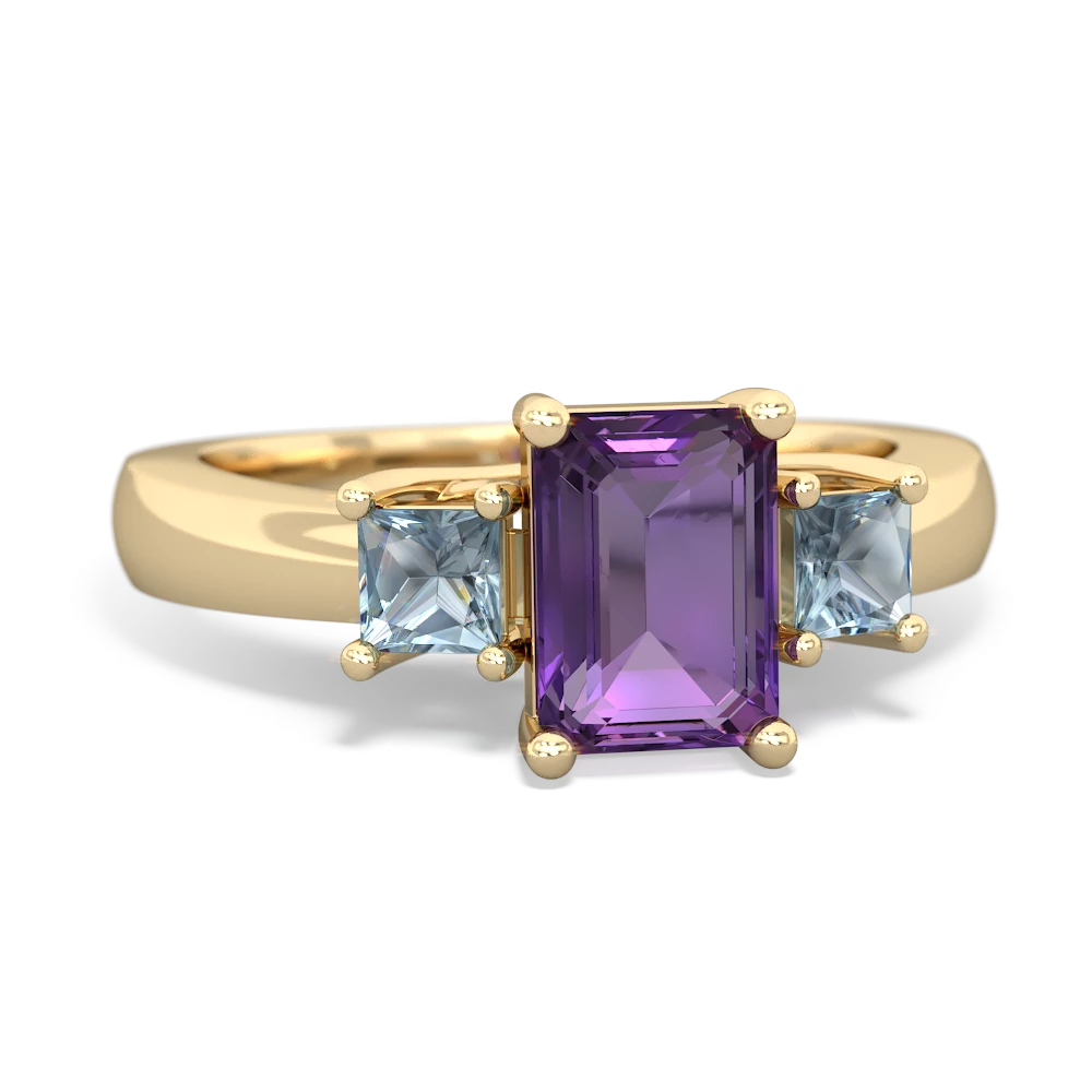 Amethyst Three Stone Emerald-Cut Trellis 14K Yellow Gold ring R4021