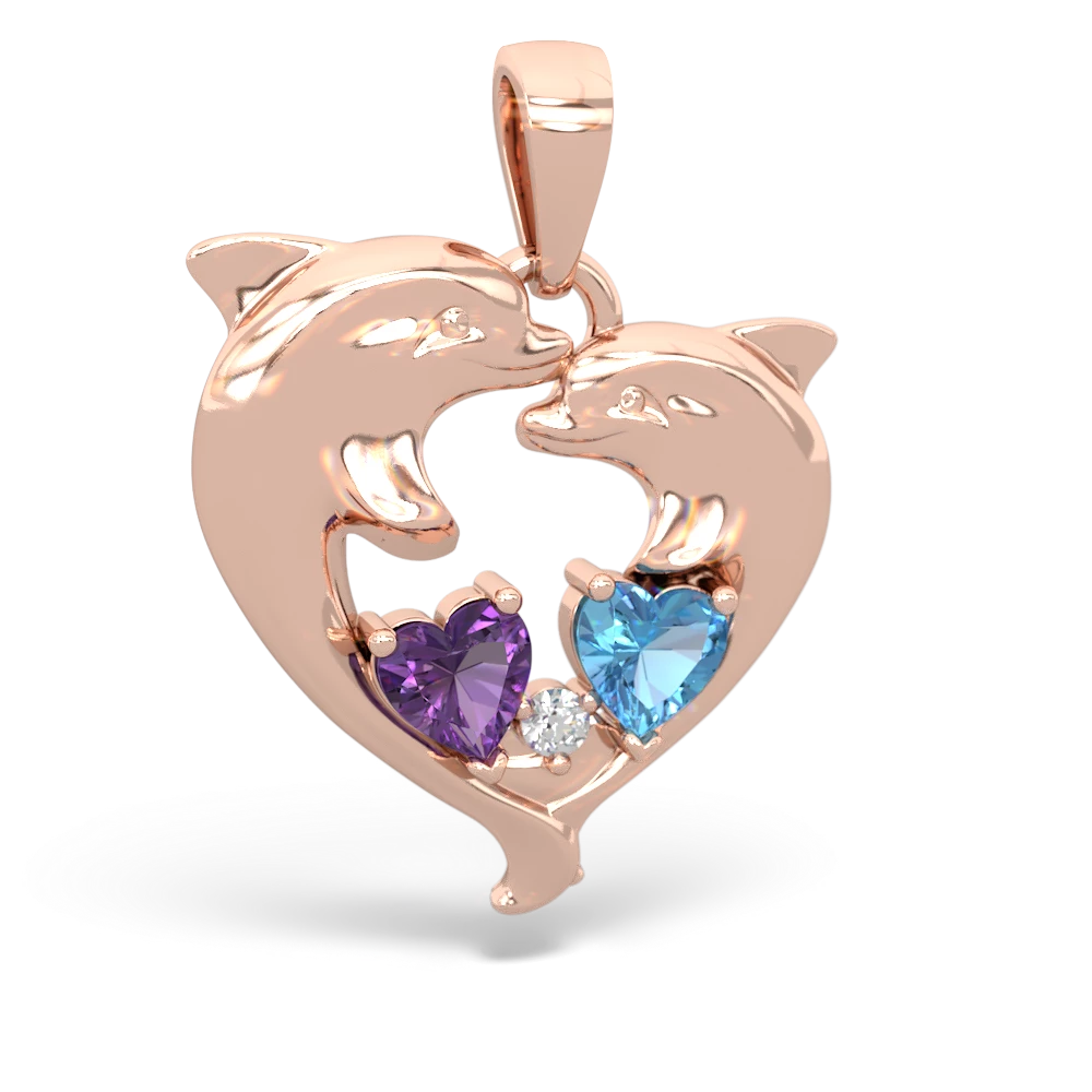 Amethyst Dolphin Heart 14K Rose Gold pendant P5820