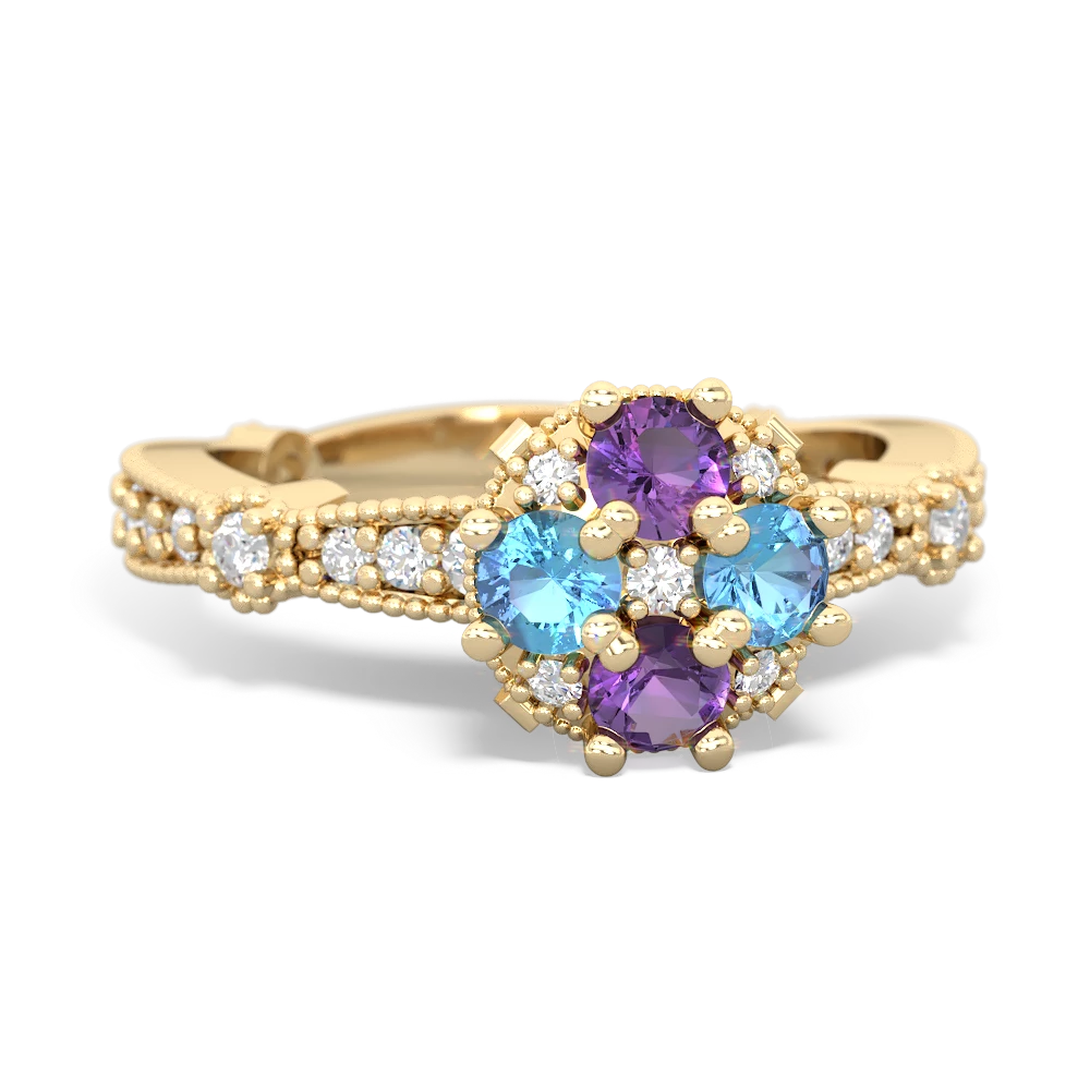 Amethyst Sparkling Tiara Cluster 14K Yellow Gold ring R26293RD