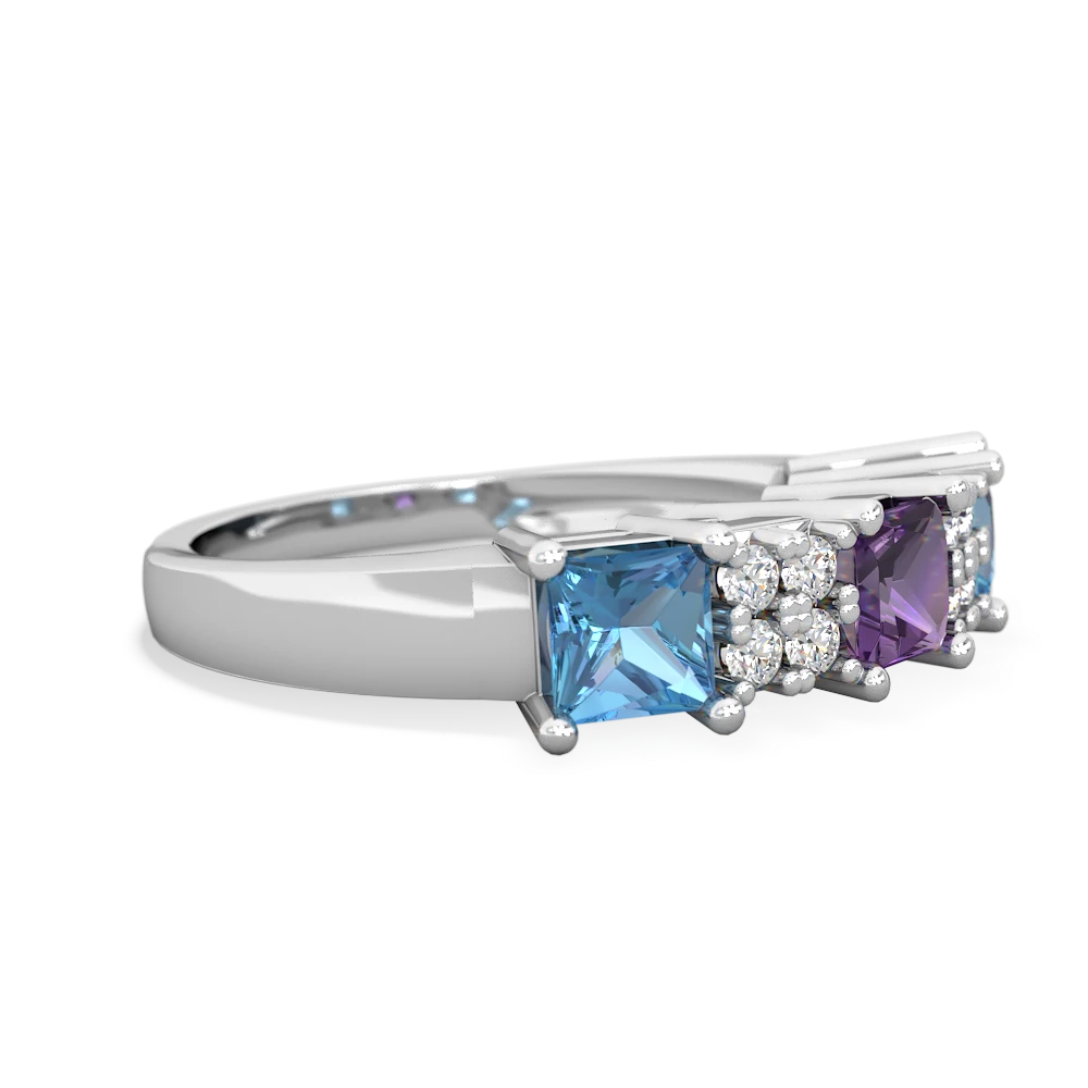 Amethyst Three Stone Diamond Cluster 14K White Gold ring R2592