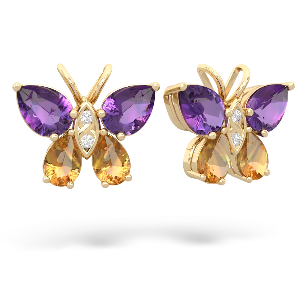 Amethyst Butterfly 14K Yellow Gold earrings E2215