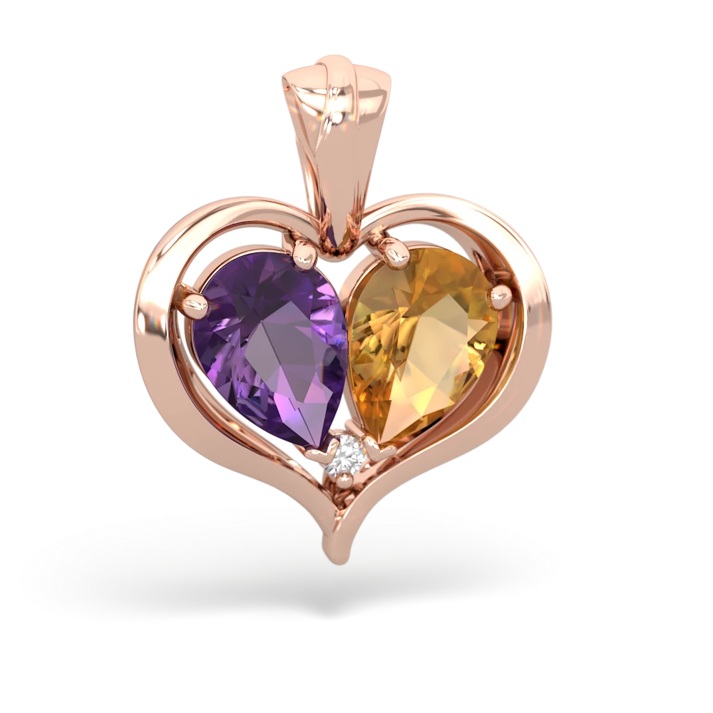 Amethyst Two Become One 14K Rose Gold pendant P5330