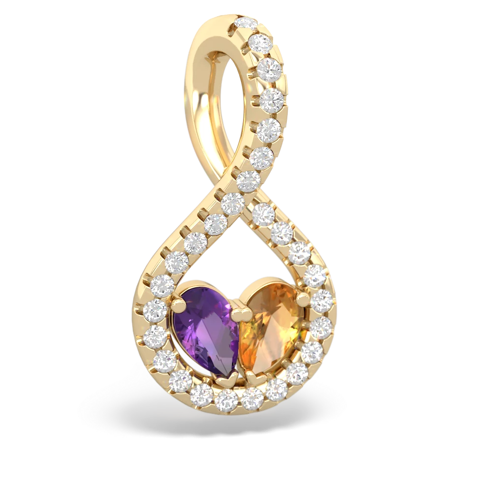 Amethyst Pave Twist 'One Heart' 14K Yellow Gold pendant P5360