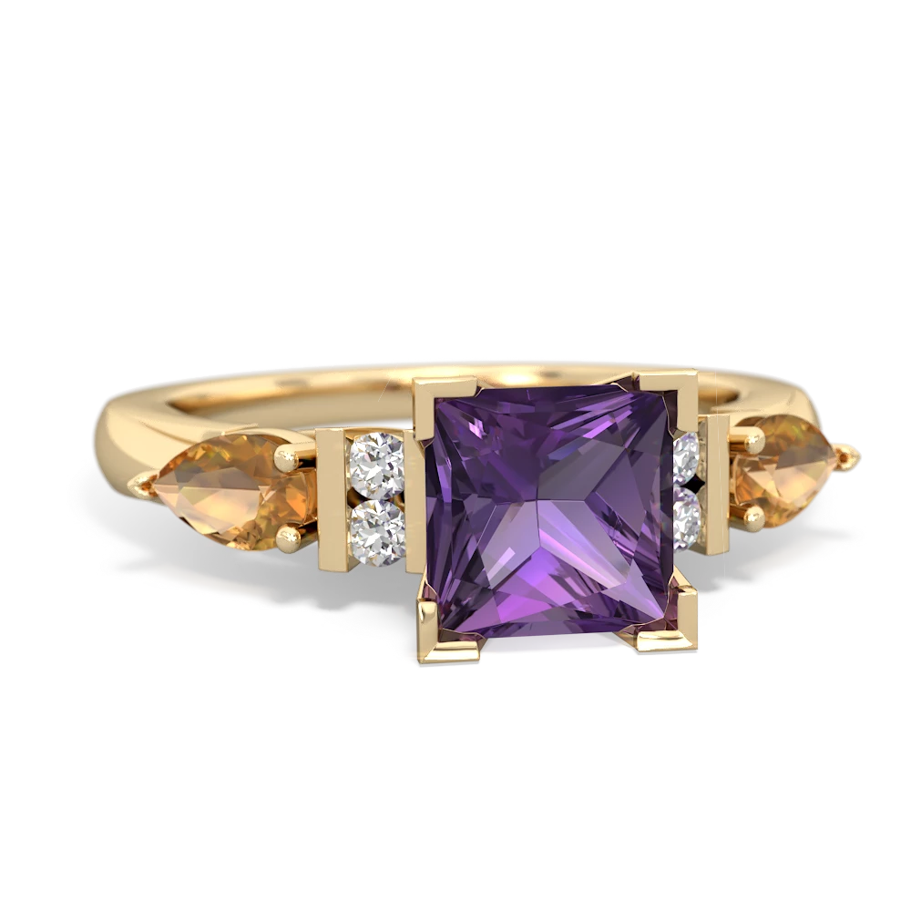 Amethyst 6Mm Princess Eternal Embrace Engagement 14K Yellow Gold ring C2002