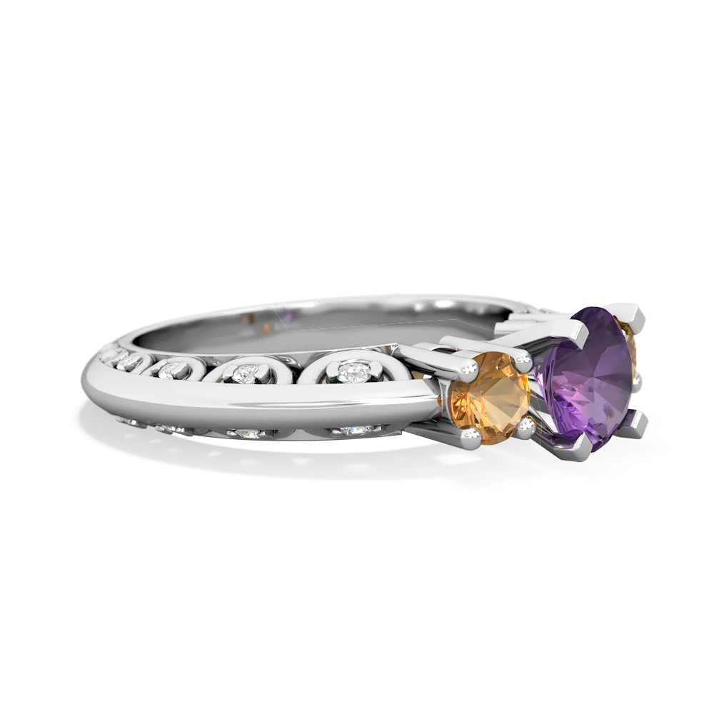 Amethyst Art Deco Eternal Embrace Engagement 14K White Gold ring C2003