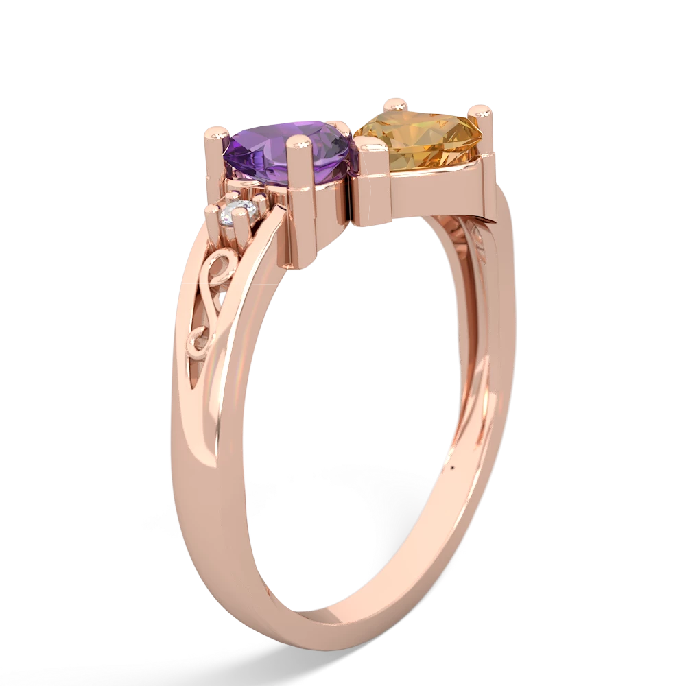 Amethyst Snuggling Hearts 14K Rose Gold ring R2178