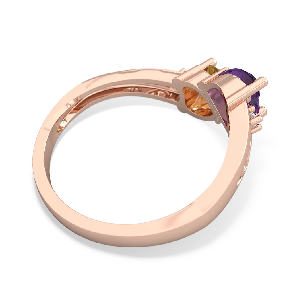 Amethyst Snuggling Hearts 14K Rose Gold ring R2178