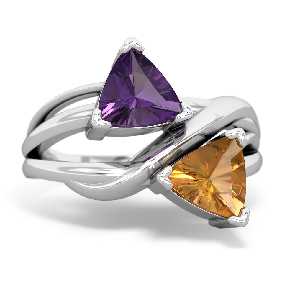 Amethyst Split Band Swirl 14K White Gold ring R2341