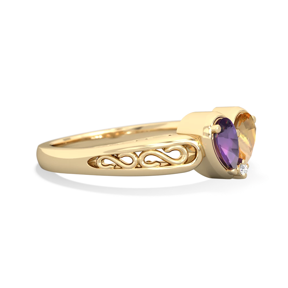 Amethyst Filligree 'One Heart' 14K Yellow Gold ring R5070