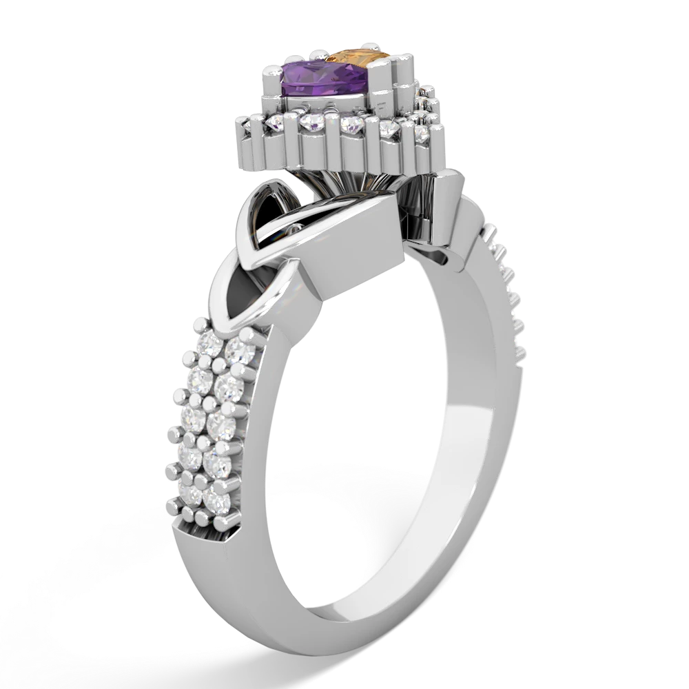 Amethyst Celtic Knot Two Hearts As One 14K White Gold ring R2644HRT