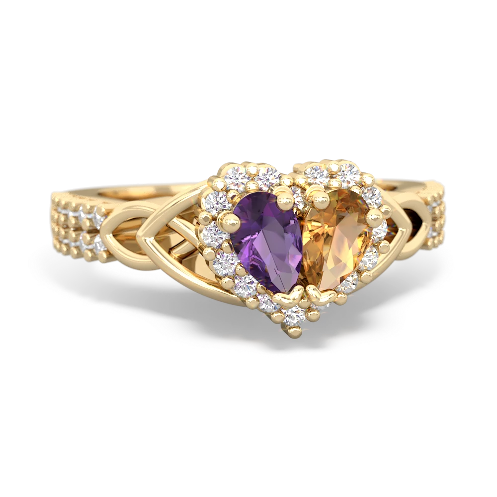 Amethyst Celtic Knot Two Hearts As One 14K Yellow Gold ring R2644HRT