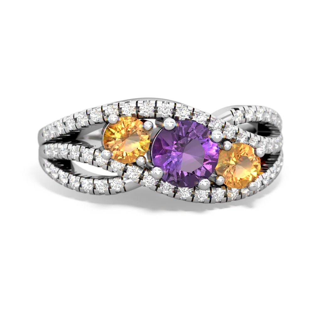 Amethyst Three Stone Aurora 14K White Gold ring R3080