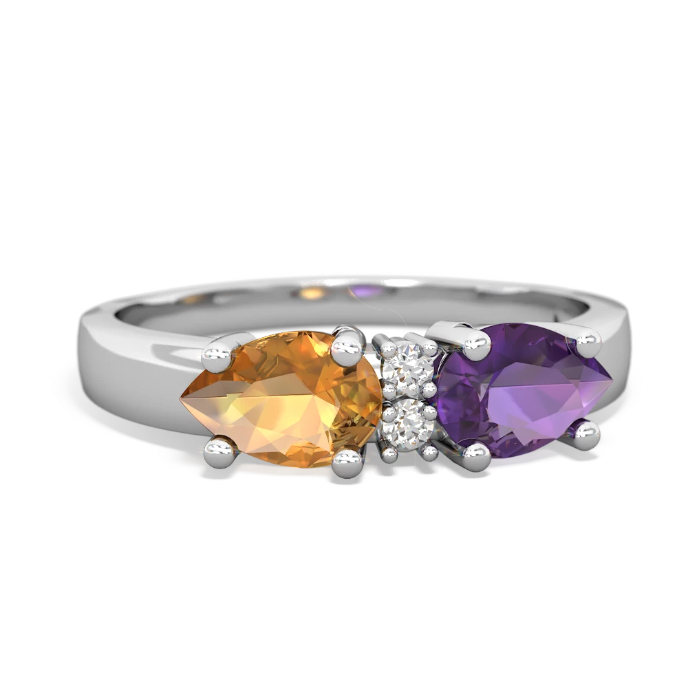 Amethyst Pear Bowtie 14K White Gold ring R0865