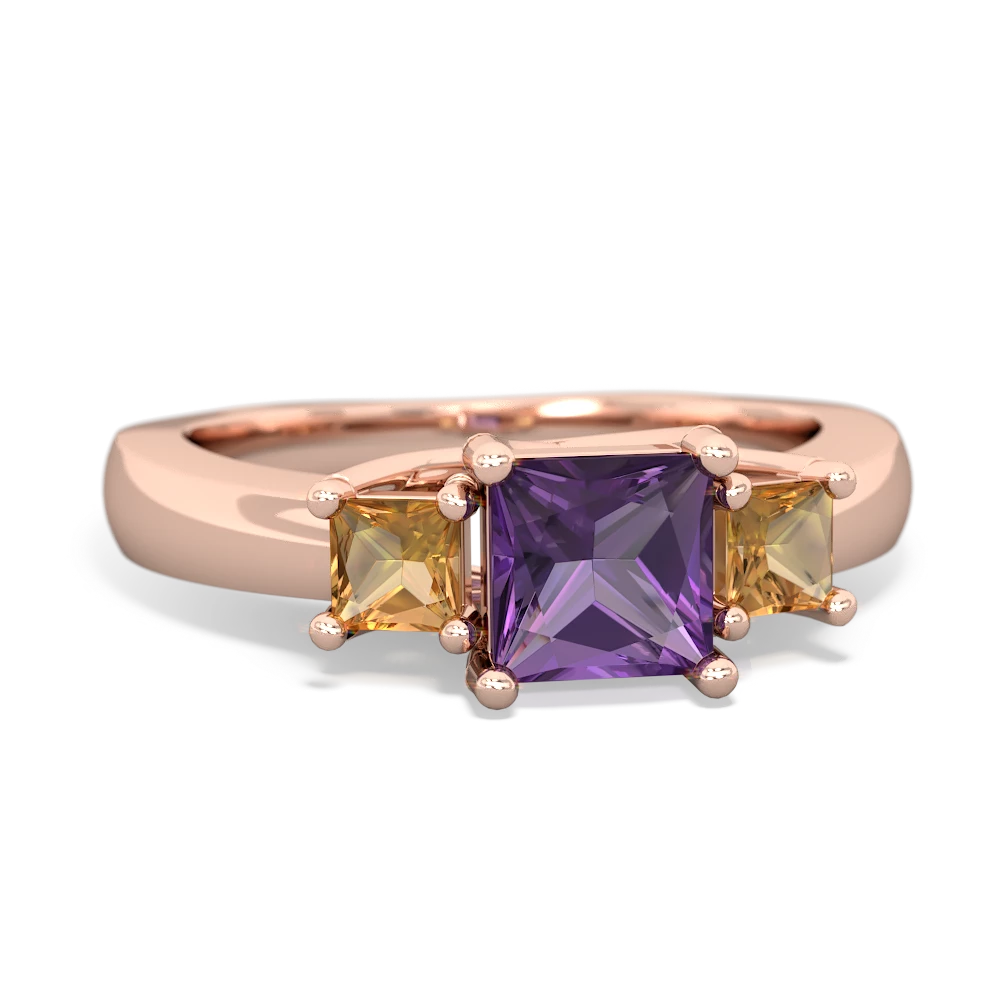 Amethyst Three Stone Trellis 14K Rose Gold ring R4015