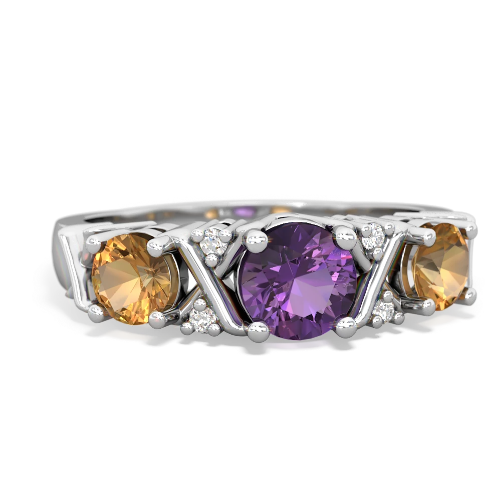 Amethyst Hugs And Kisses 14K White Gold ring R5016