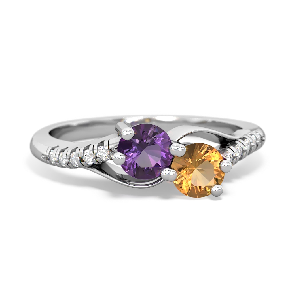 Amethyst Infinity Pave Two Stone 14K White Gold ring R5285