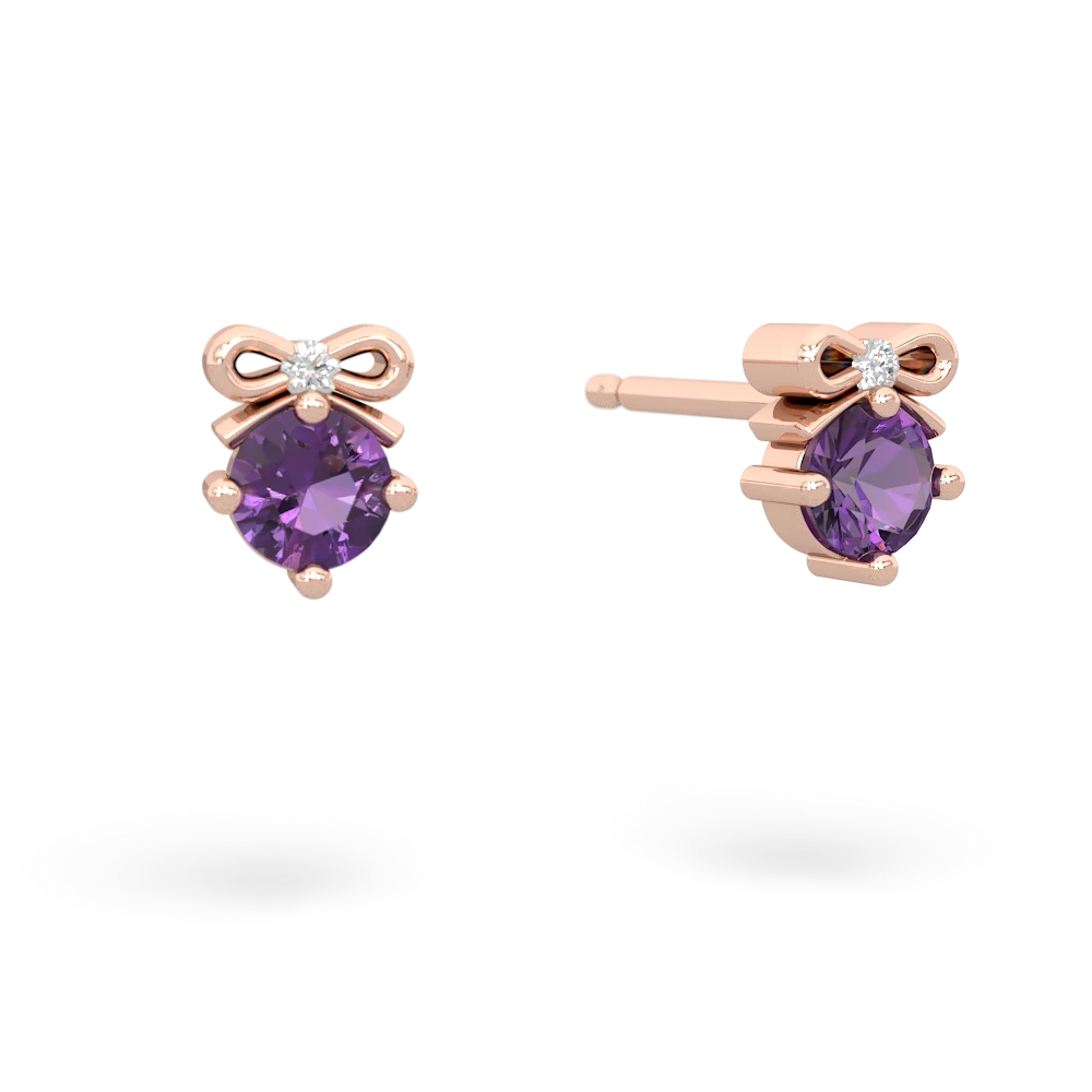 Amethyst Diamond Bows 14K Rose Gold earrings E7002