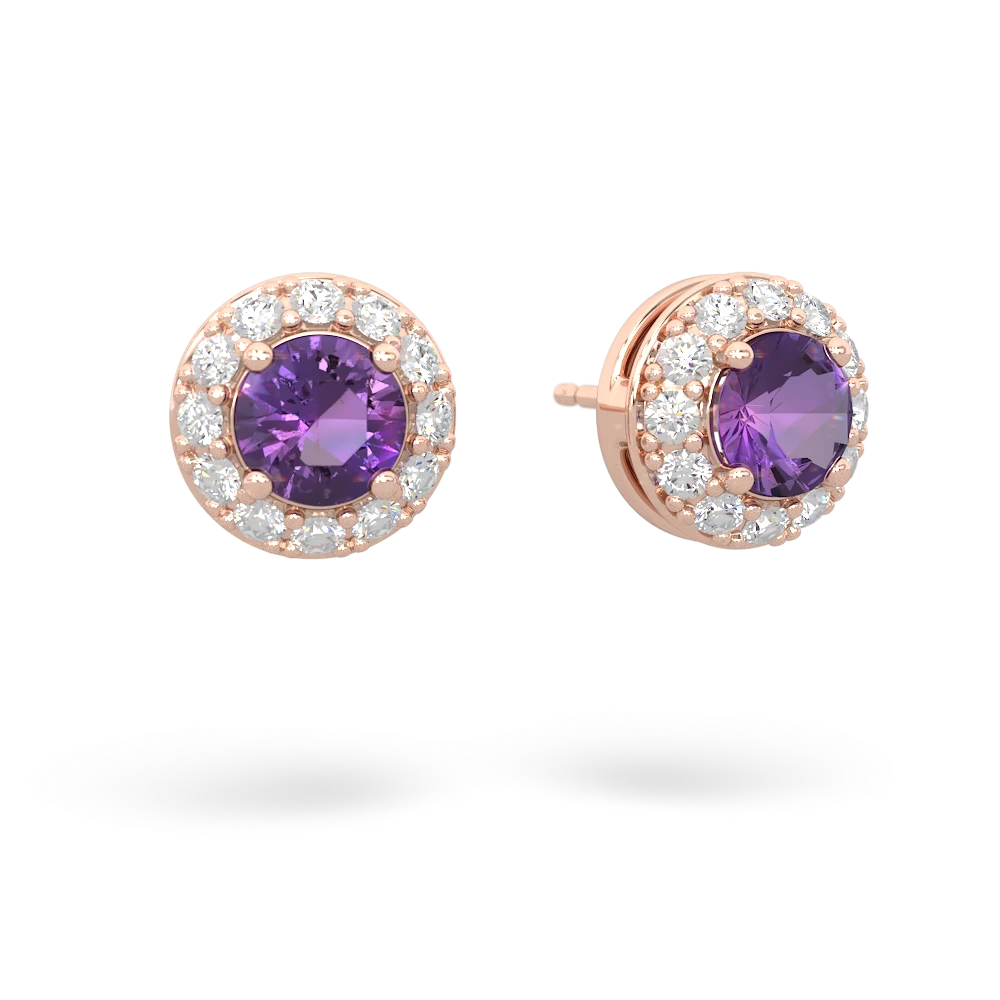 Amethyst Diamond Halo 14K Rose Gold earrings E5370