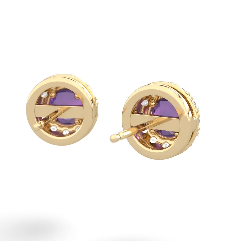 Amethyst Diamond Halo 14K Yellow Gold earrings E5370