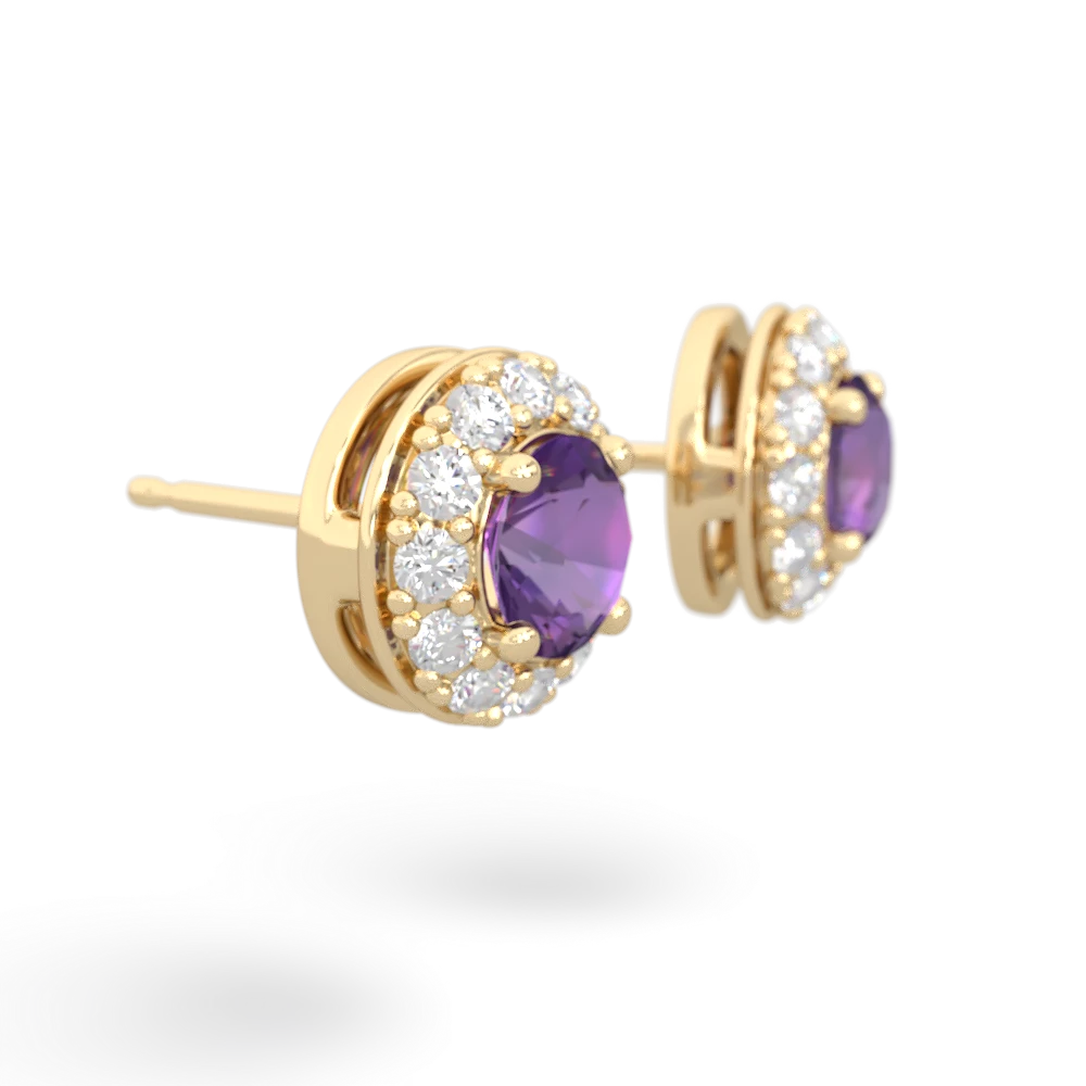 Amethyst Diamond Halo 14K Yellow Gold earrings E5370